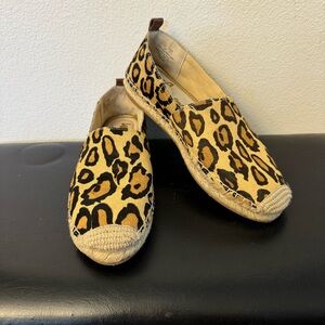 Sam Edelman Shoes Womens 7,5 Brown Khloe Leather Espadrille Flats Leopard Print